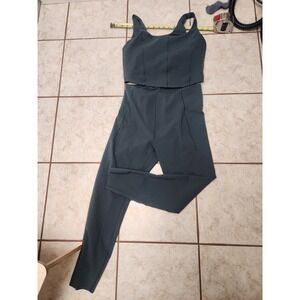 Harmony Balance Womens 2 Piece Activewear Set Crop Tank Leggings Teal Blue Large